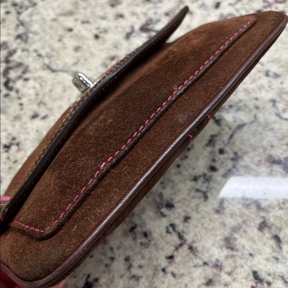 Coach Brown Suede Wristlet with Turn Lock EUC